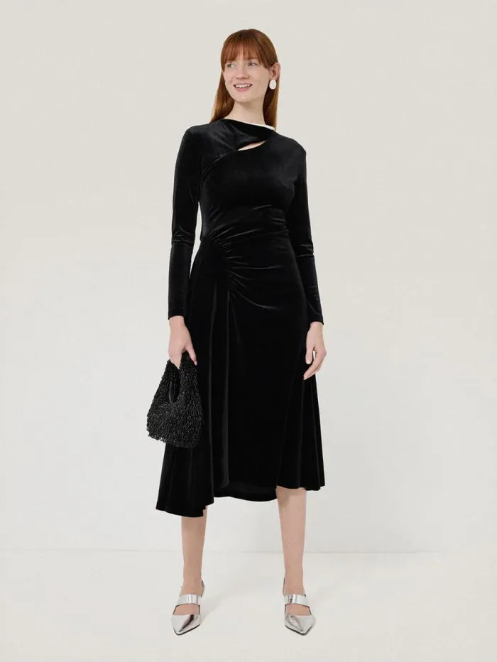Velvet Ruched Dress Black Women Jigsaw Party