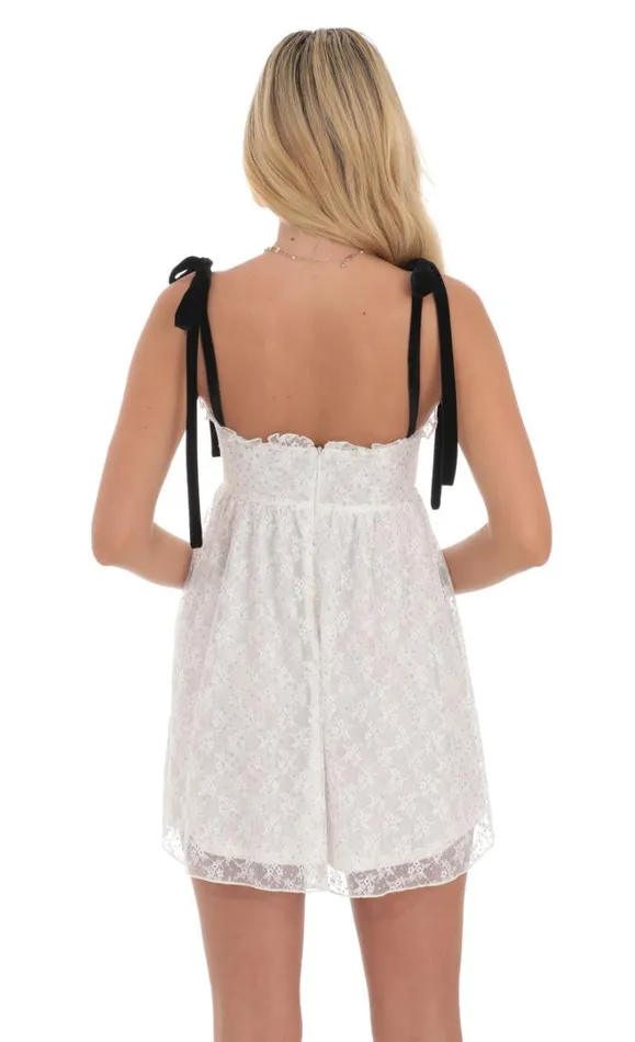 Velvet Shoulder Ties Shimmer Babydoll Dress White Women LUCY IN THE SKY Mini Dresses