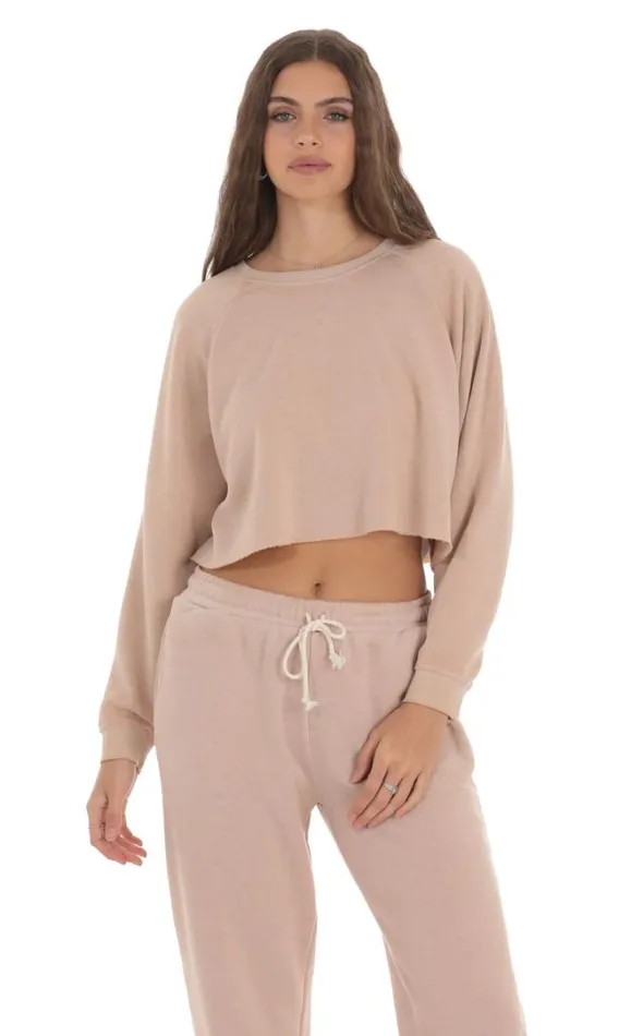 Washed Cropped Jumper Light Brown Women LUCY IN THE SKY Loungewear