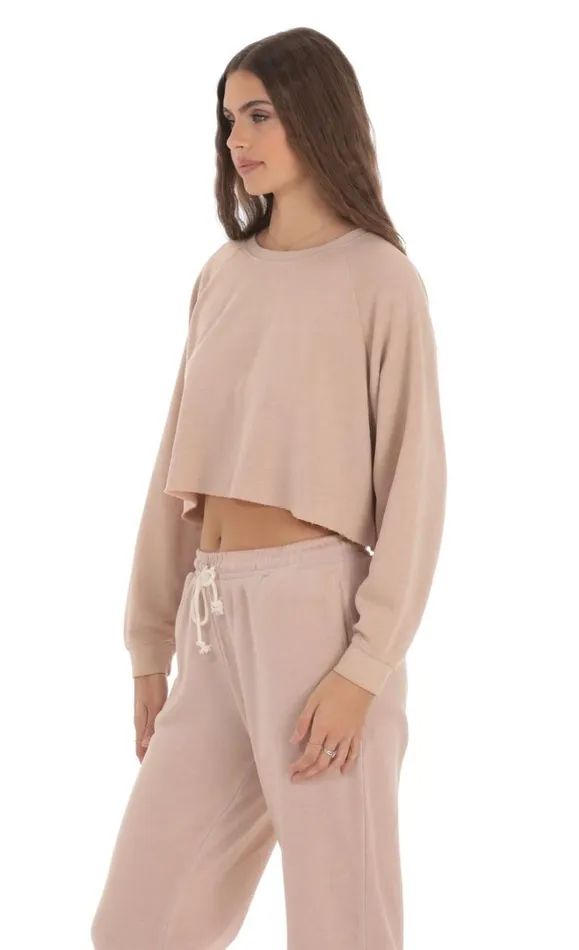 Washed Cropped Jumper Light Brown Women LUCY IN THE SKY Loungewear Washed Cropped Jumper Light Brown Women LUCY IN THE SKY Loungewear