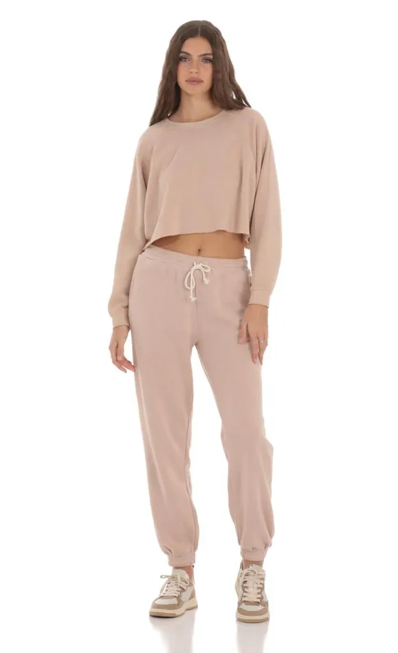 Washed Cropped Jumper Light Brown Women LUCY IN THE SKY Loungewear Washed Cropped Jumper Light Brown Women LUCY IN THE SKY Loungewear