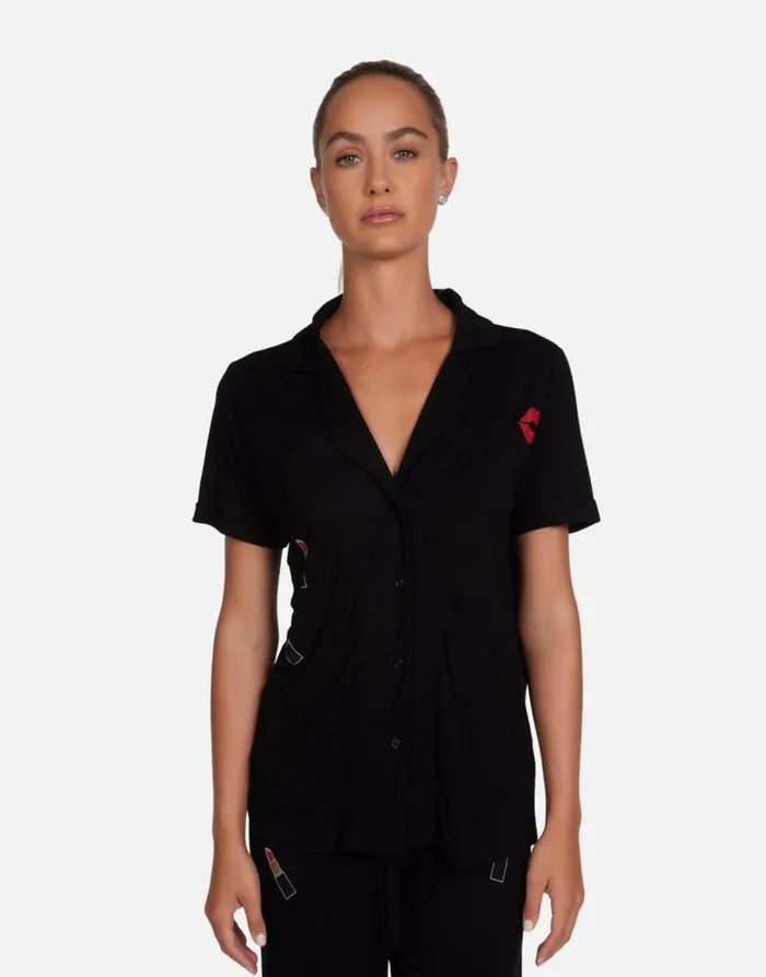 Waverly Lipstick Lip Black Women Lauren Moshi Short Sleeve
