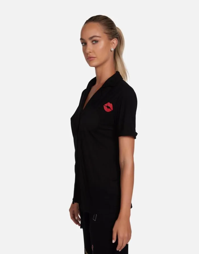 Waverly Lipstick Lip Black Women Lauren Moshi Short Sleeve
