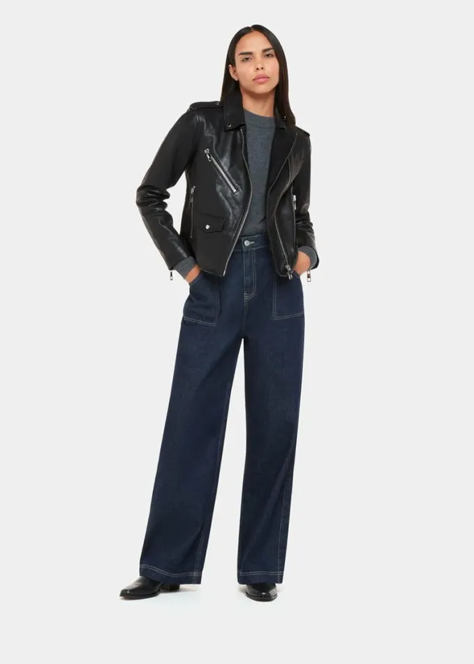 Whistles Agnes Pocket Leather Jacket Black Women Coats and Jackets