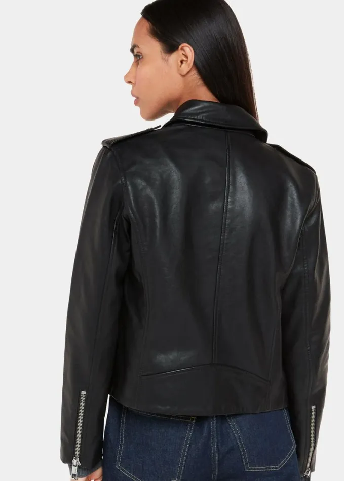 Whistles Agnes Pocket Leather Jacket Black Women Coats and Jackets