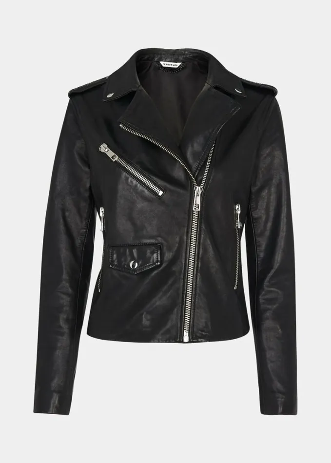 Whistles Agnes Pocket Leather Jacket Black Women Coats and Jackets