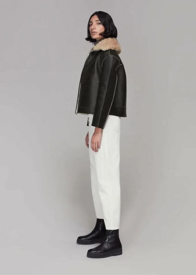 Whistles Bonded Shearling Collar Jacket Black Women Coats and Jackets