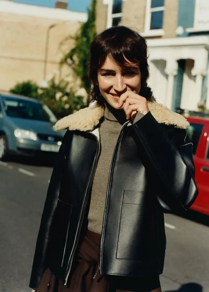 Whistles Bonded Shearling Collar Jacket Black Women Coats and Jackets