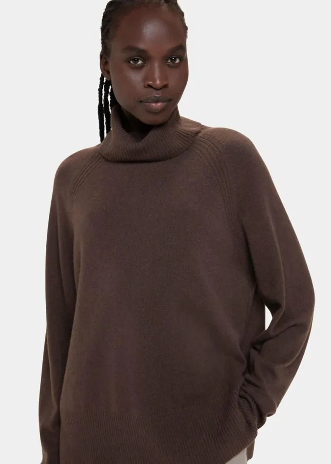 Whistles Cashmere Roll Neck Brown Women Sweaters and Cashmere