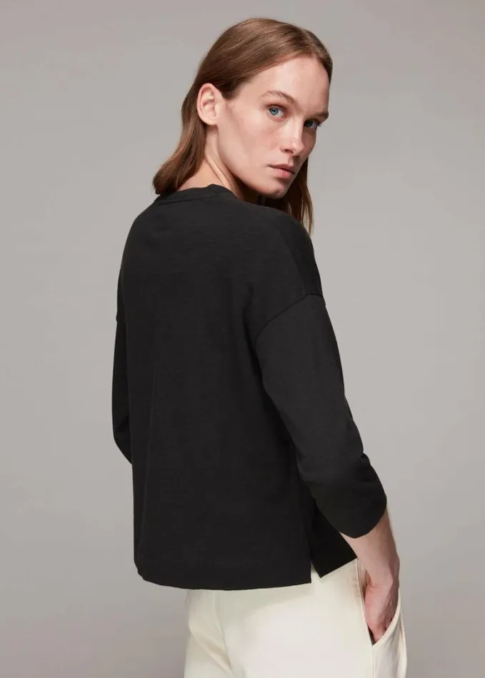 Whistles Cotton Patch Pocket Top Black Women Tops