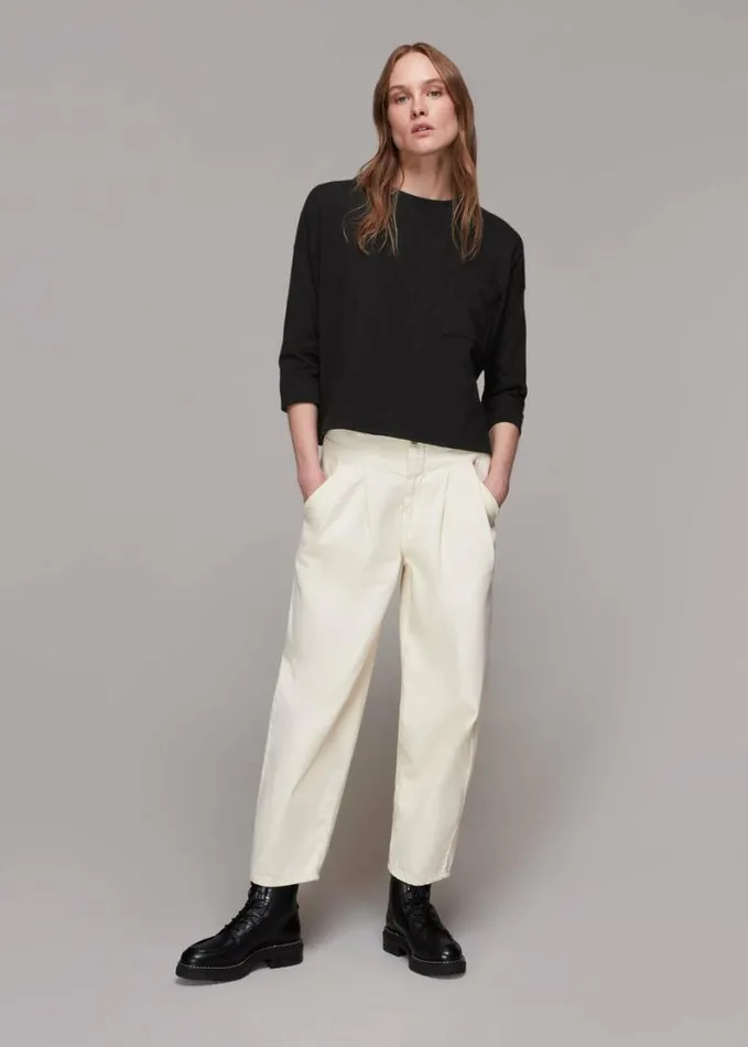 Whistles Cotton Patch Pocket Top Black Women Tops