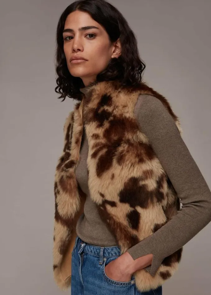 Whistles Cow Print Toscana Gilet Multicolour Women Coats and Jackets