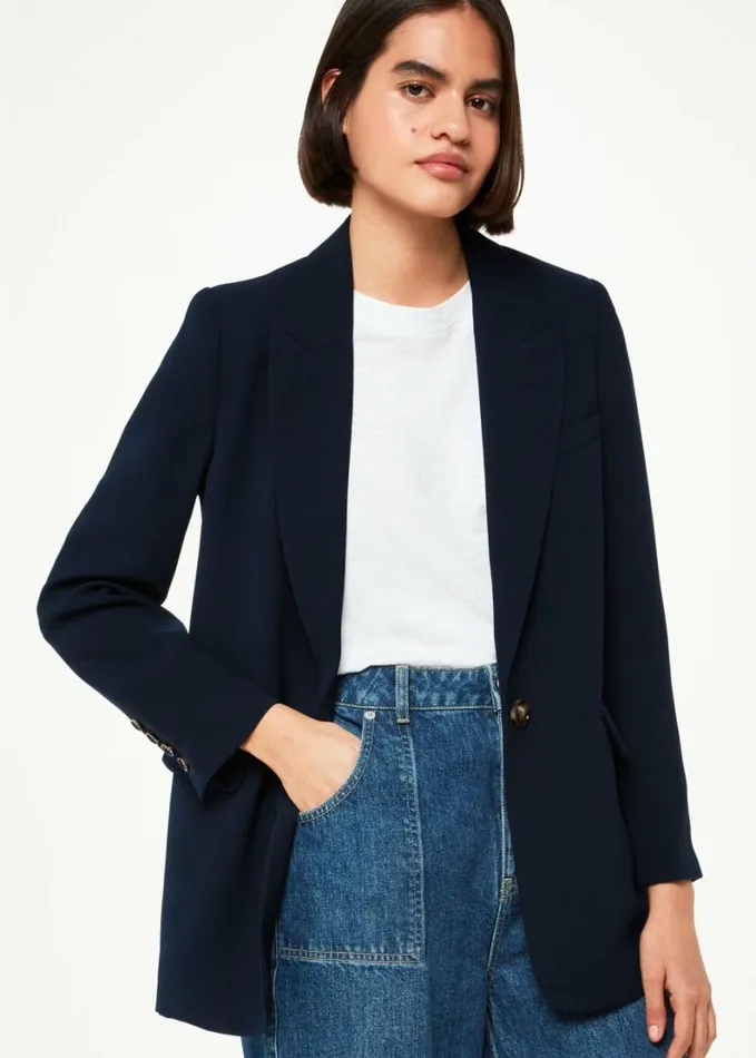 Whistles Crepe Boyfriend Blazer Navy Women Coats and Jackets
