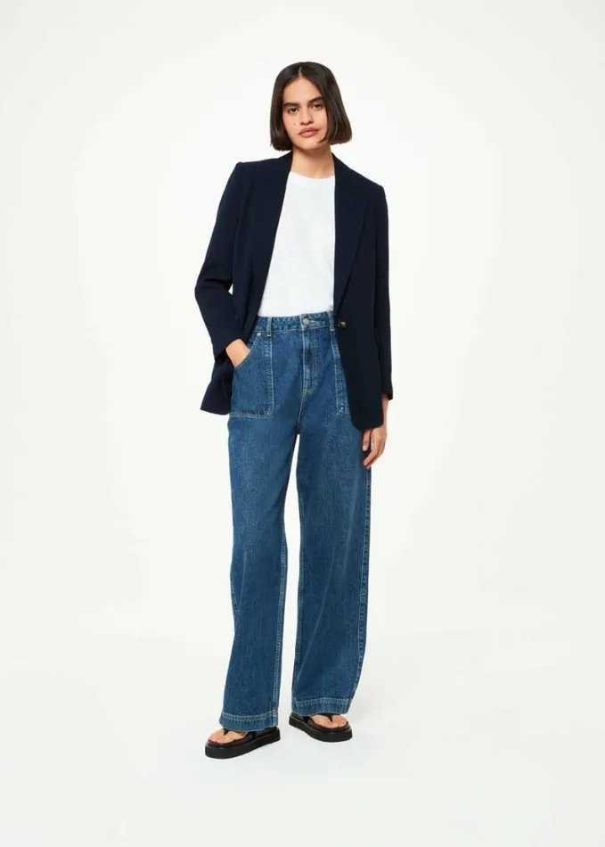 Whistles Crepe Boyfriend Blazer Navy Women Coats and Jackets