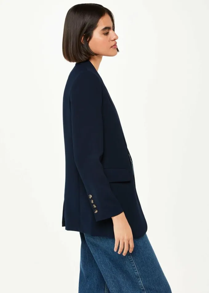Whistles Crepe Boyfriend Blazer Navy Women Coats and Jackets
