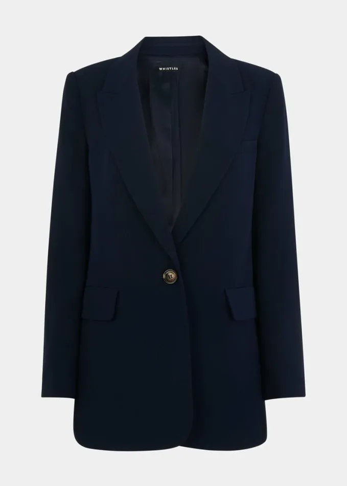 Whistles Crepe Boyfriend Blazer Navy Women Coats and Jackets