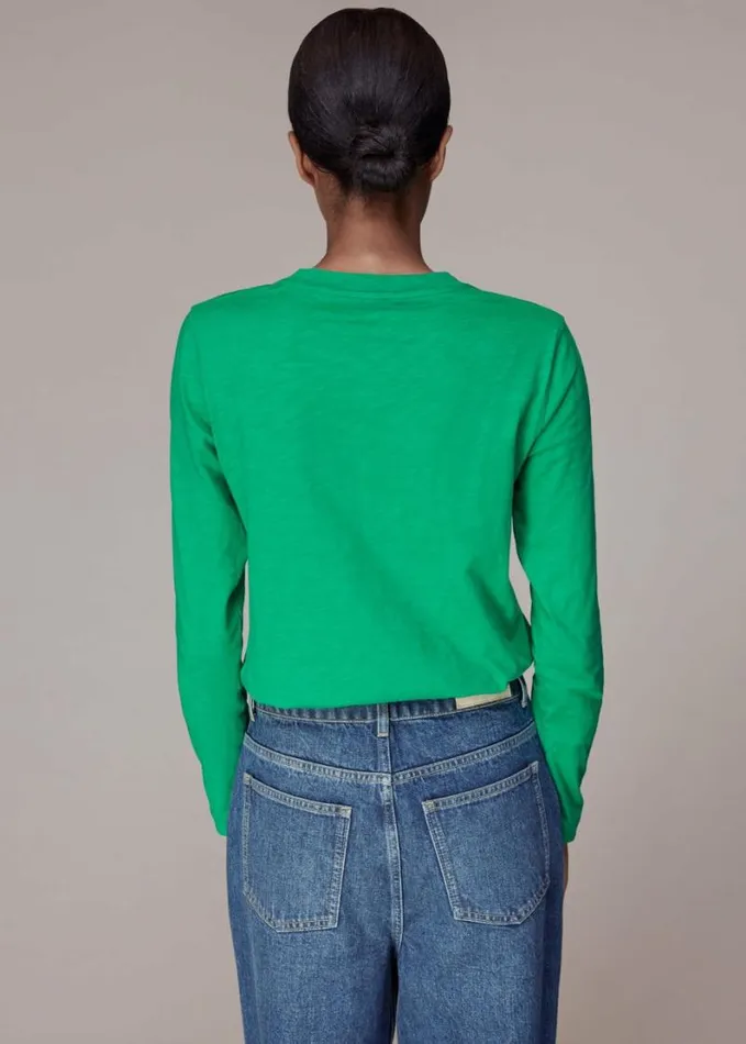 Whistles Crew Neck Pocket Top Green Women Tops