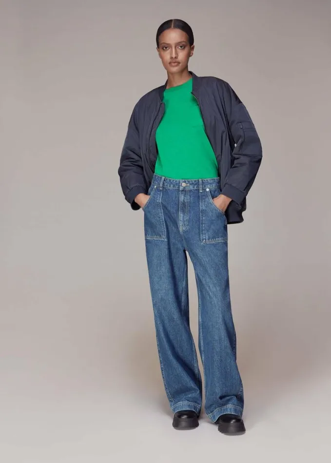 Whistles Crew Neck Pocket Top Green Women Tops