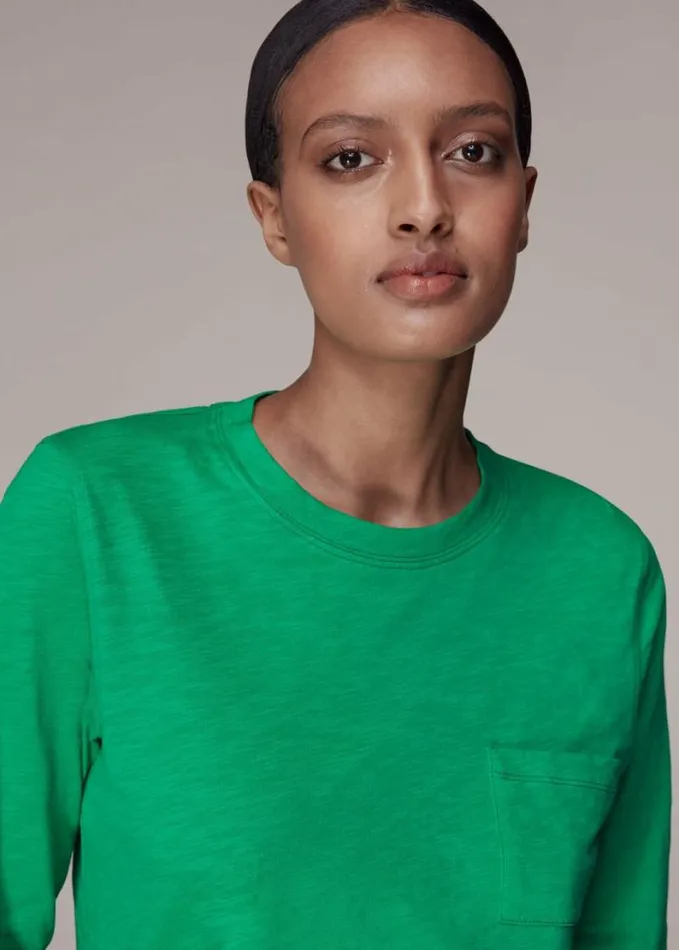 Whistles Crew Neck Pocket Top Green Women Tops