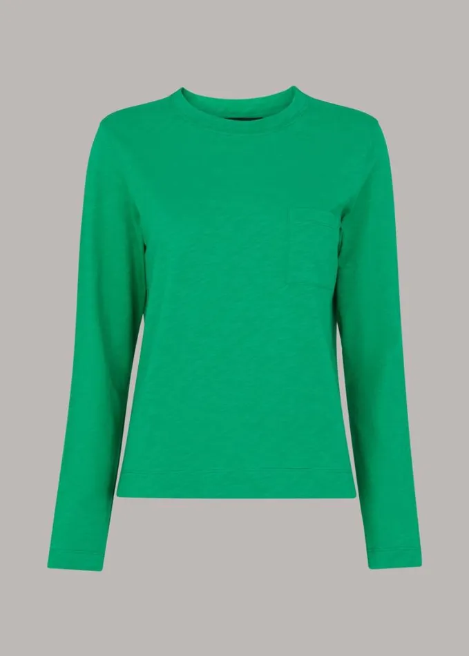 Whistles Crew Neck Pocket Top Green Women Tops