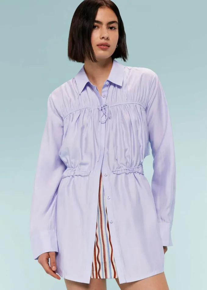 Whistles Drawcord Cut Out Back Shirt Lilac Women Tops