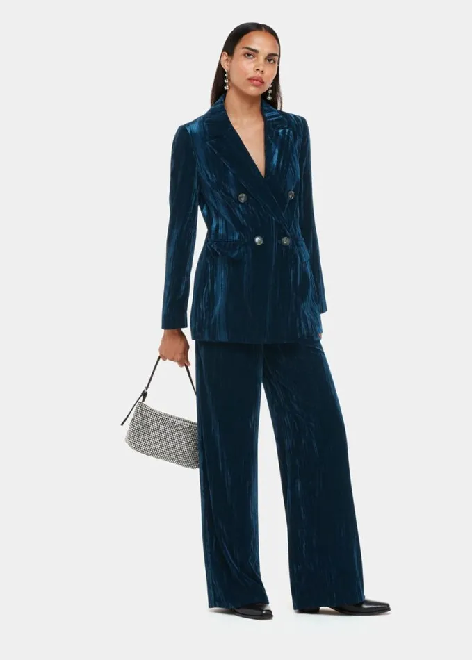 Whistles Hallie Crushed Velvet Blazer Teal Women Tailoring