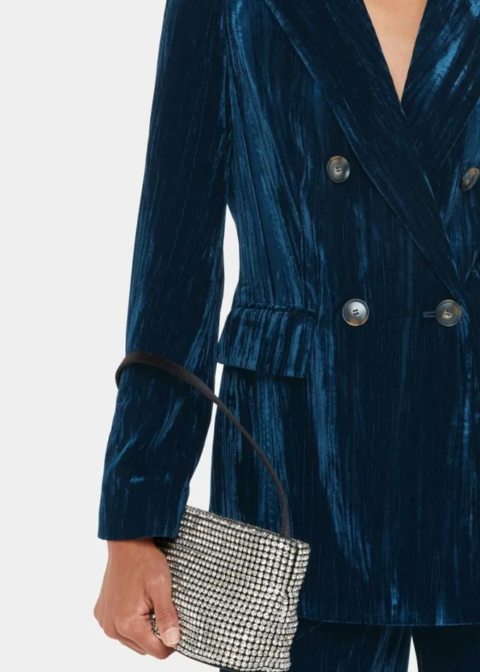 Whistles Hallie Crushed Velvet Blazer Teal Women Tailoring