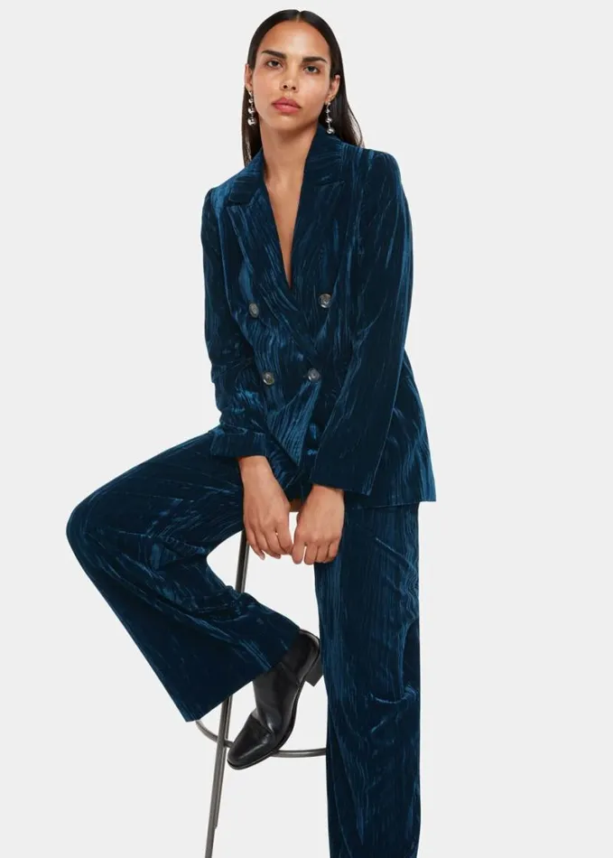 Whistles Hallie Crushed Velvet Blazer Teal Women Tailoring