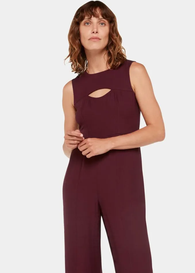 Whistles Harley Cut Out Jumpsuit Burgundy Women Jumpsuits