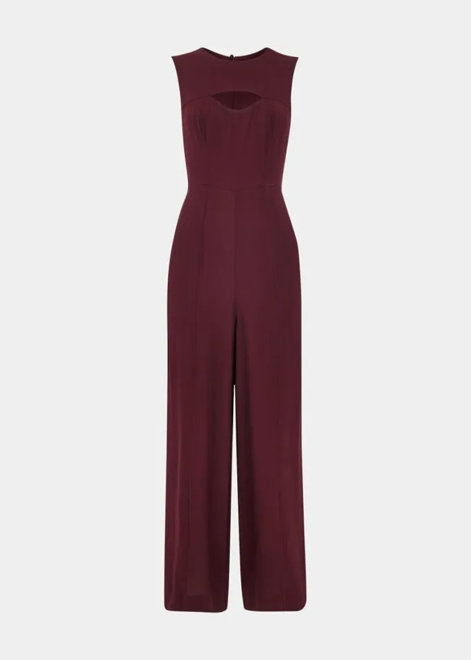 Whistles Harley Cut Out Jumpsuit Burgundy Women Jumpsuits