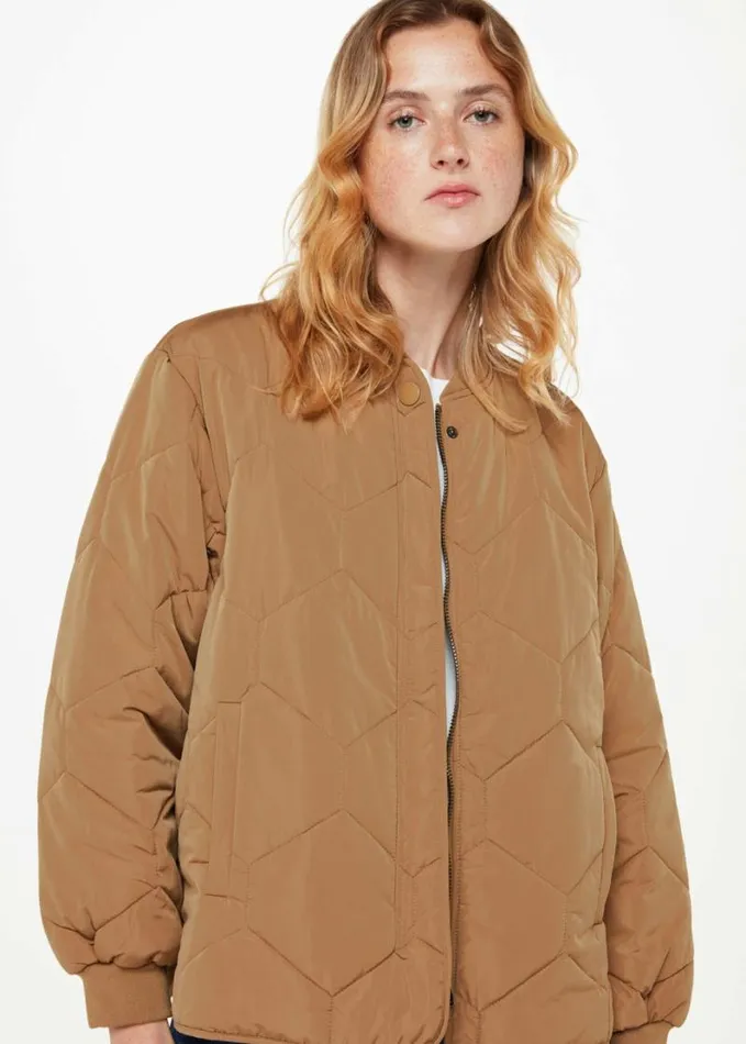 Whistles Ida Short Quilted Coat Camel Women Coats and Jackets