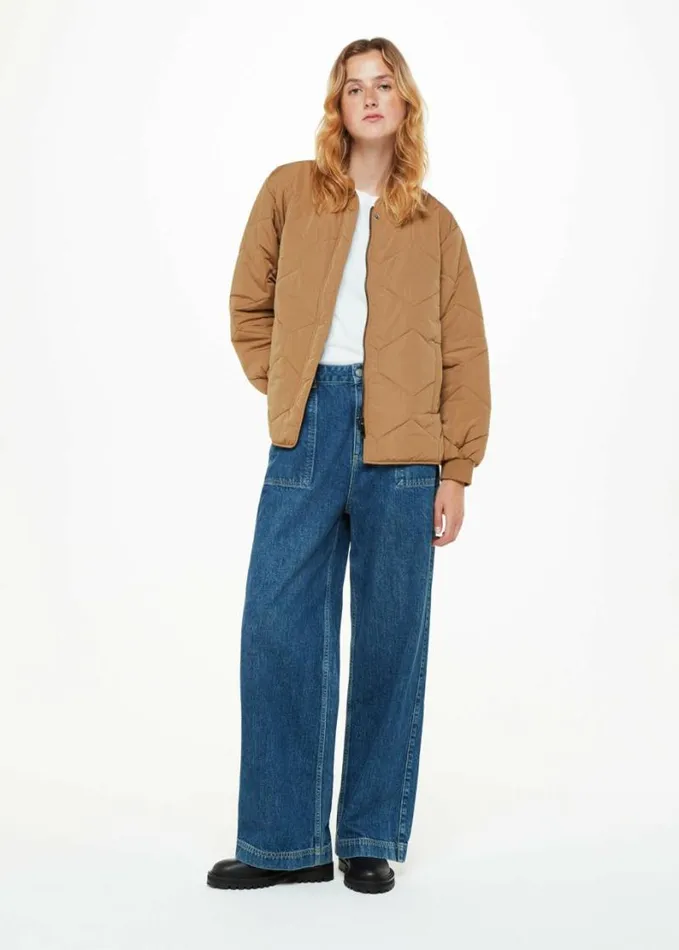 Whistles Ida Short Quilted Coat Camel Women Coats and Jackets