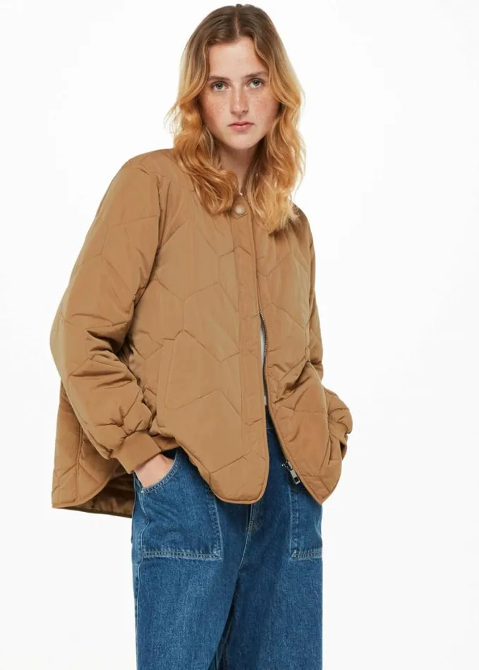 Whistles Ida Short Quilted Coat Camel Women Coats and Jackets