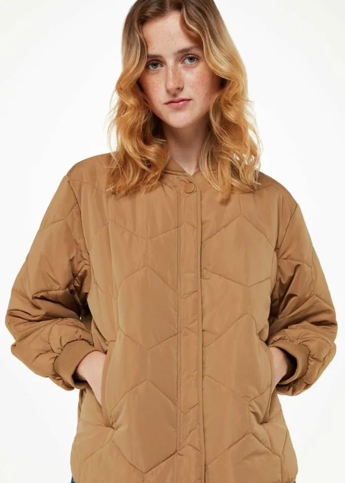 Whistles Ida Short Quilted Coat Camel Women Coats and Jackets