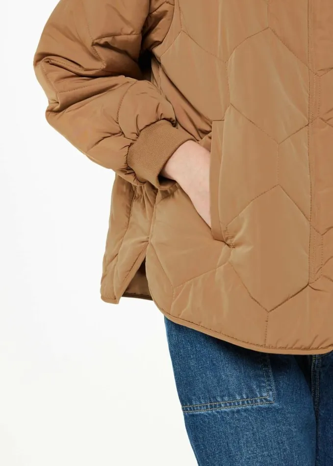 Whistles Ida Short Quilted Coat Camel Women Coats and Jackets