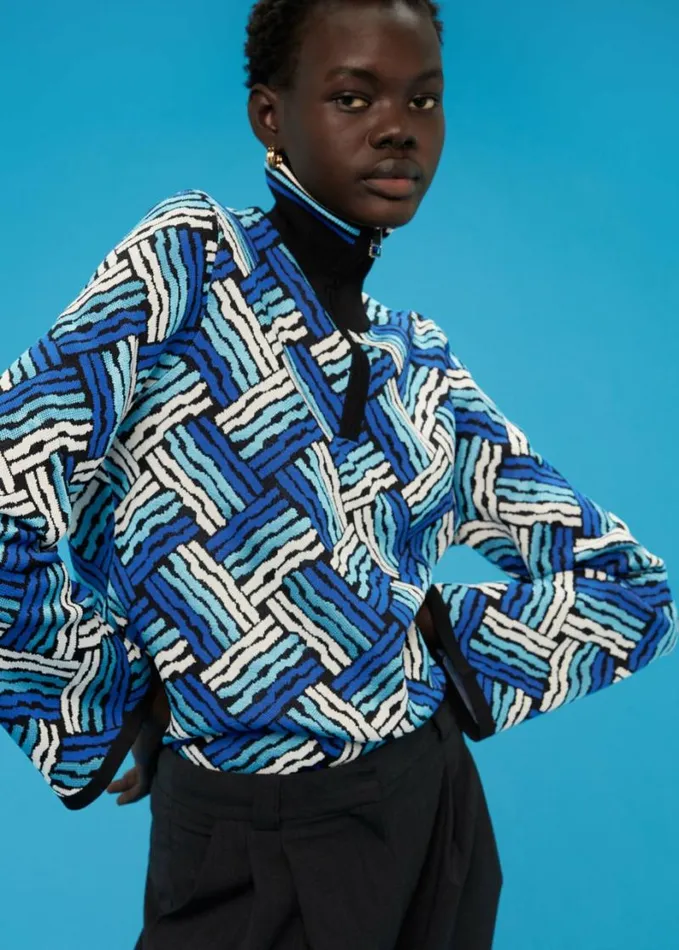 Whistles Jacquard Zip Neck Knit Multicolour Women Sweaters and Cashmere