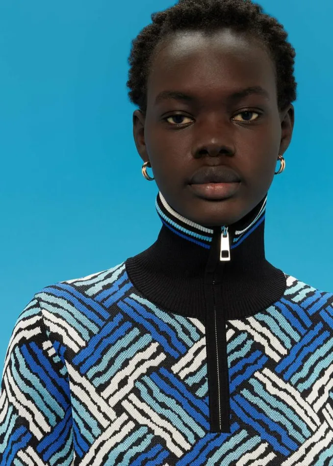 Whistles Jacquard Zip Neck Knit Multicolour Women Sweaters and Cashmere
