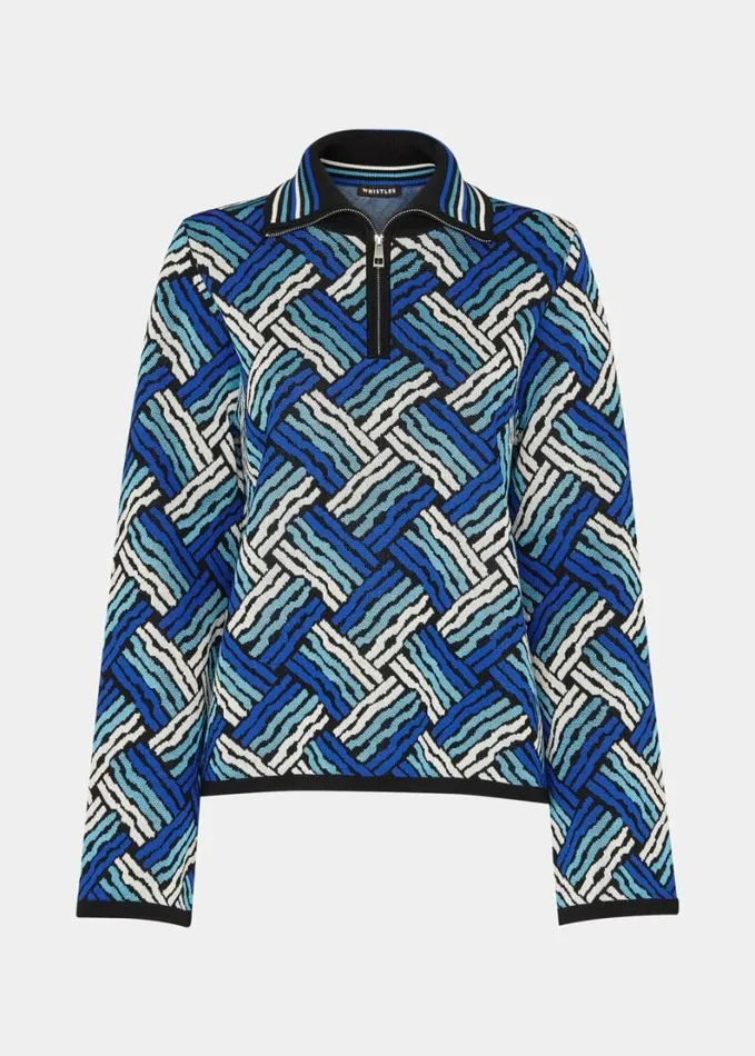 Whistles Jacquard Zip Neck Knit Multicolour Women Sweaters and Cashmere