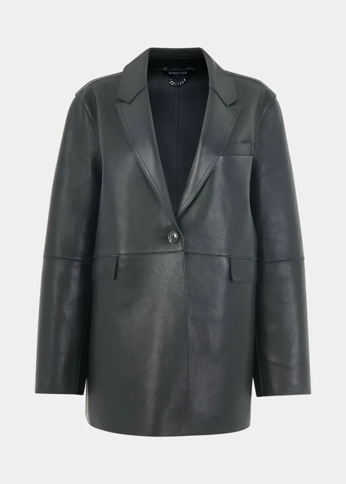 Whistles Katrina Clean Bonded Blazer Black Women Coats and Jackets