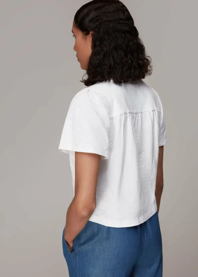 Whistles Maeve V Neck Button Front Tee White Women Tops