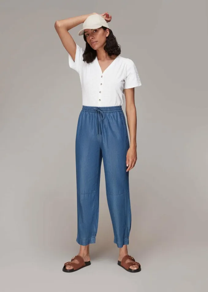 Whistles Maeve V Neck Button Front Tee White Women Tops