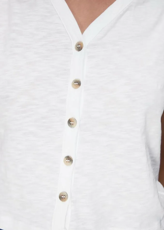 Whistles Maeve V Neck Button Front Tee White Women Tops
