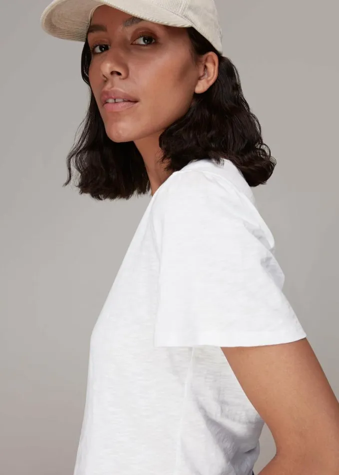 Whistles Maeve V Neck Button Front Tee White Women Tops