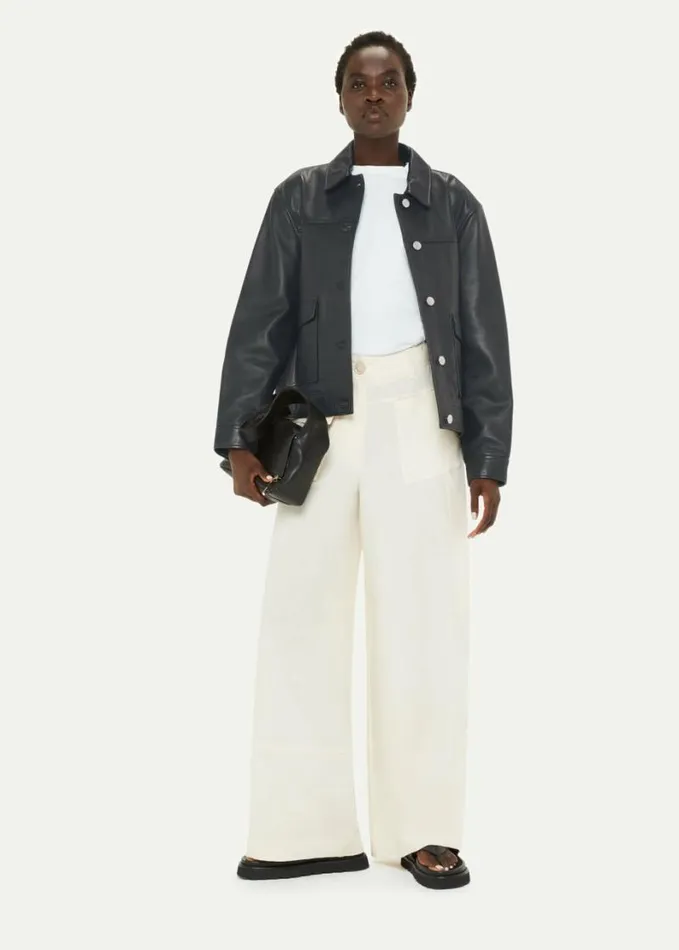 Whistles Natia Leather Overshirt Black Women Coats and Jackets
