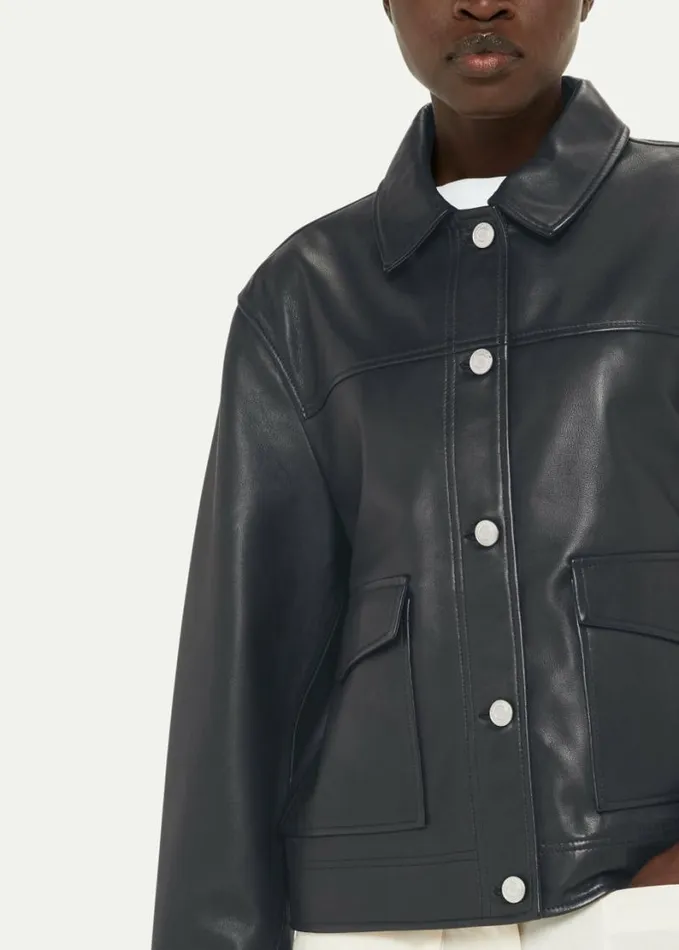 Whistles Natia Leather Overshirt Black Women Coats and Jackets