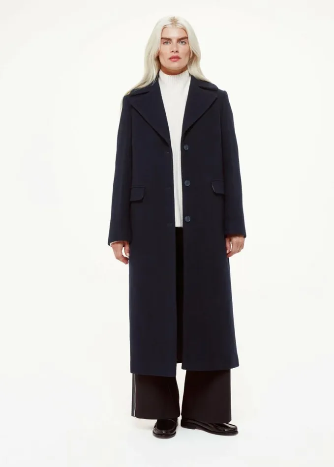 Whistles Petite Amalia Longline Coat Navy Women Petite Coats and Jackets