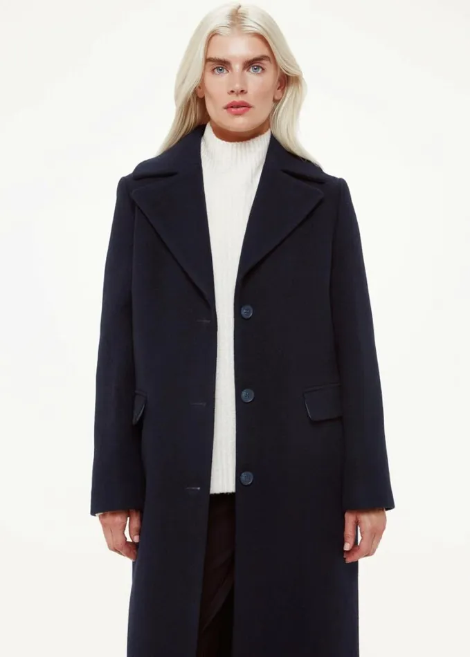 Whistles Petite Amalia Longline Coat Navy Women Petite Coats and Jackets