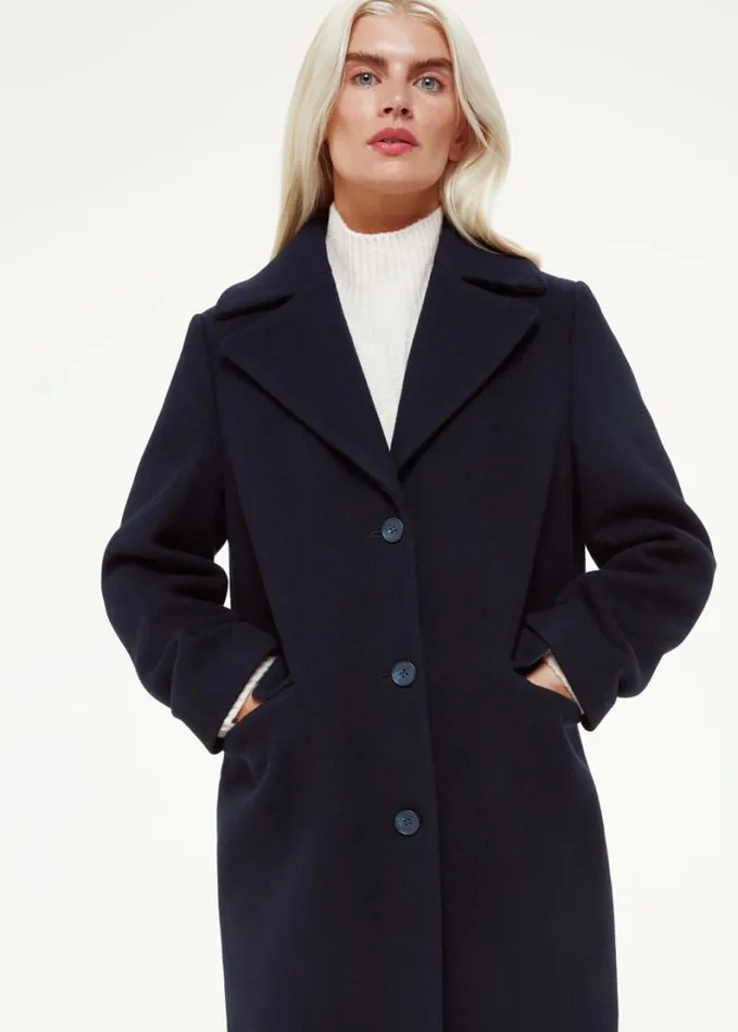 Whistles Petite Amalia Longline Coat Navy Women Petite Coats and Jackets