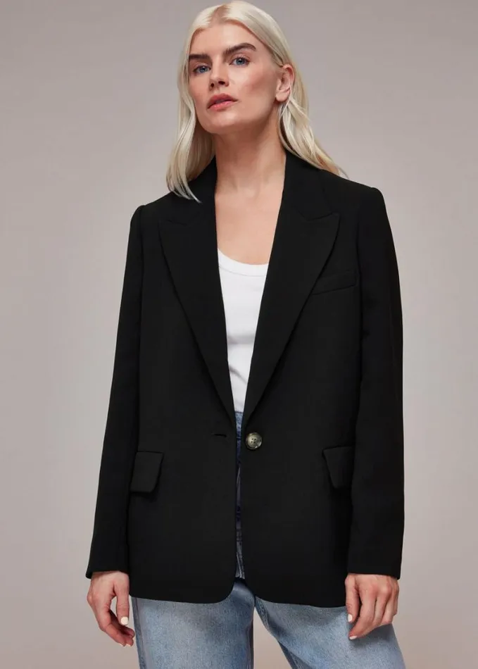 Whistles Petite Crepe Boyfriend Blazer Black Women Petite Coats and Jackets