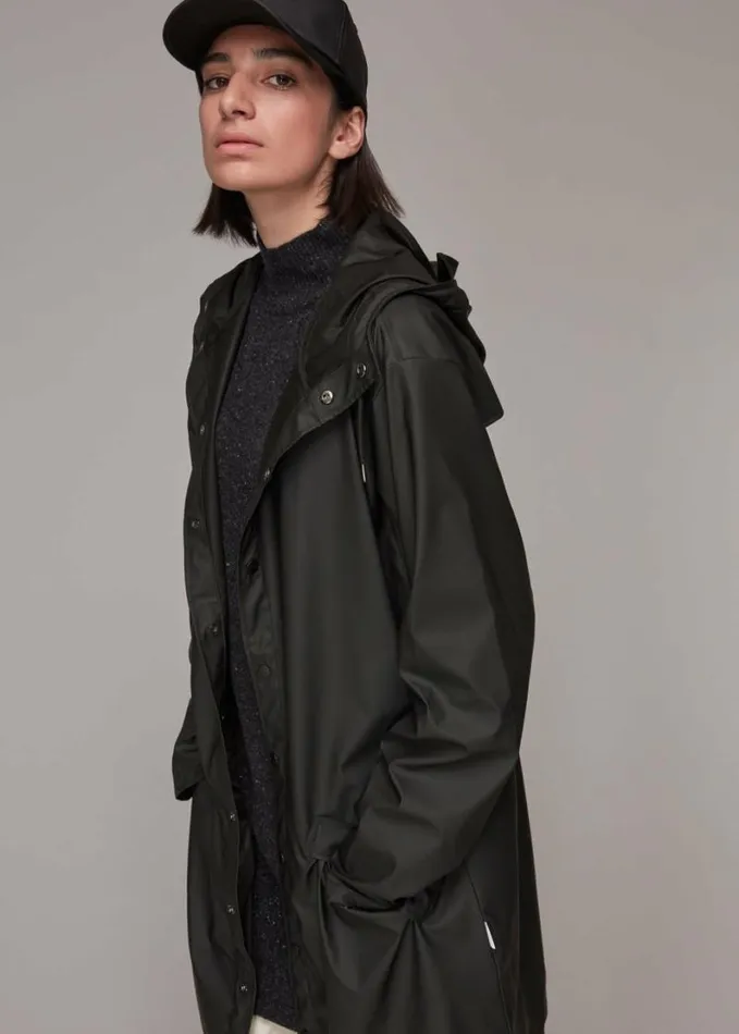 Whistles Rains Long Hooded Jacket Black Women Coats and Jackets